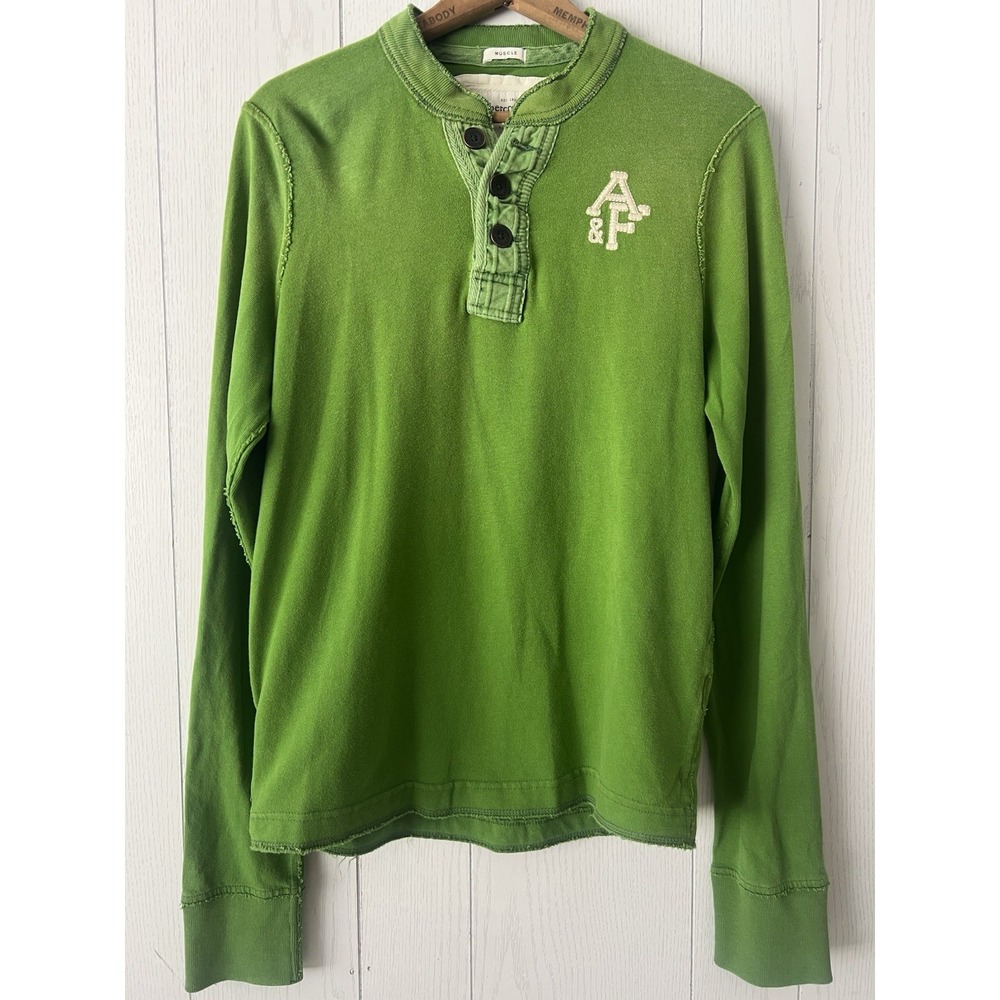 VTG Y2K Abercrombie & Fitch Henley Green Shirt Preppy Muscle Long Sleeve Medium